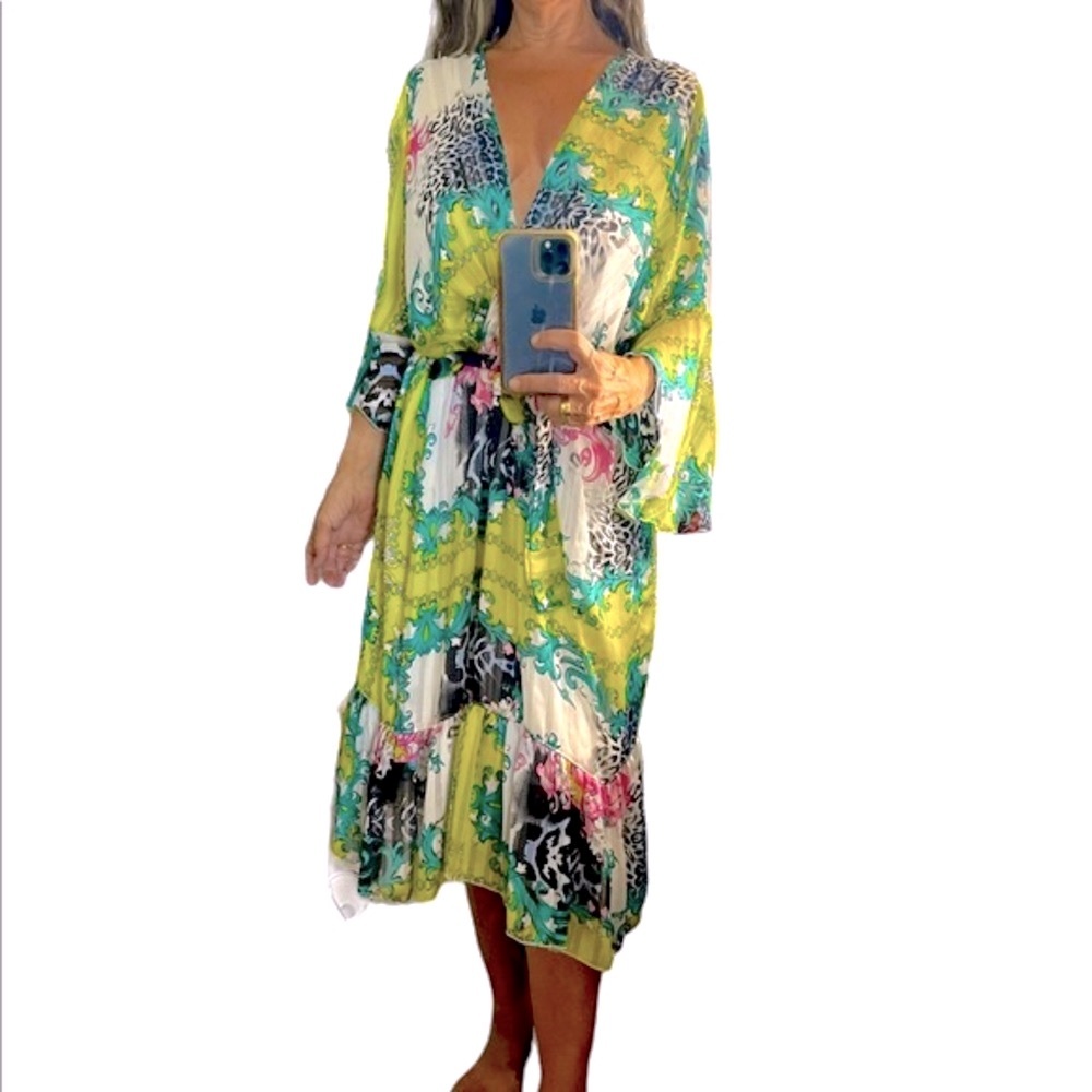 Jeff Gallano Belted Print Midi Dress.Size 2